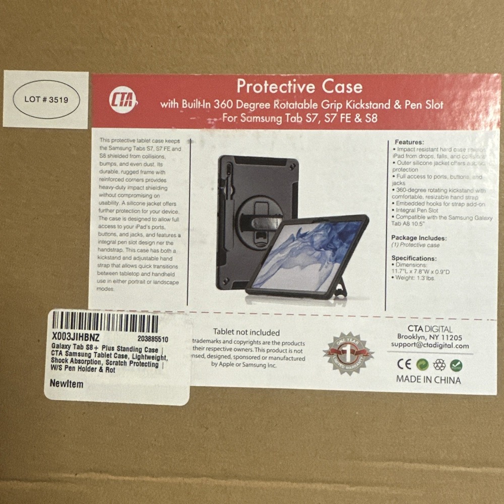 CTA Samsung Galaxy Tab S7, FE, & S8 Protective Case  360 Degree Grip Kickstand
